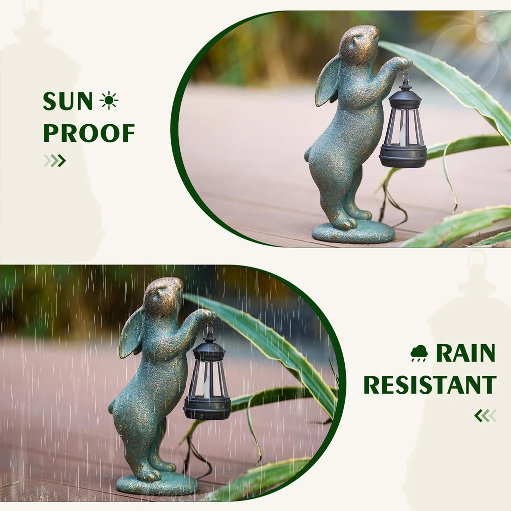 Garden Statues Rabbit with Solar Lantern Outdoor Bunny Figurines Decorations for Patio Yard Lawn Ornaments Gifts