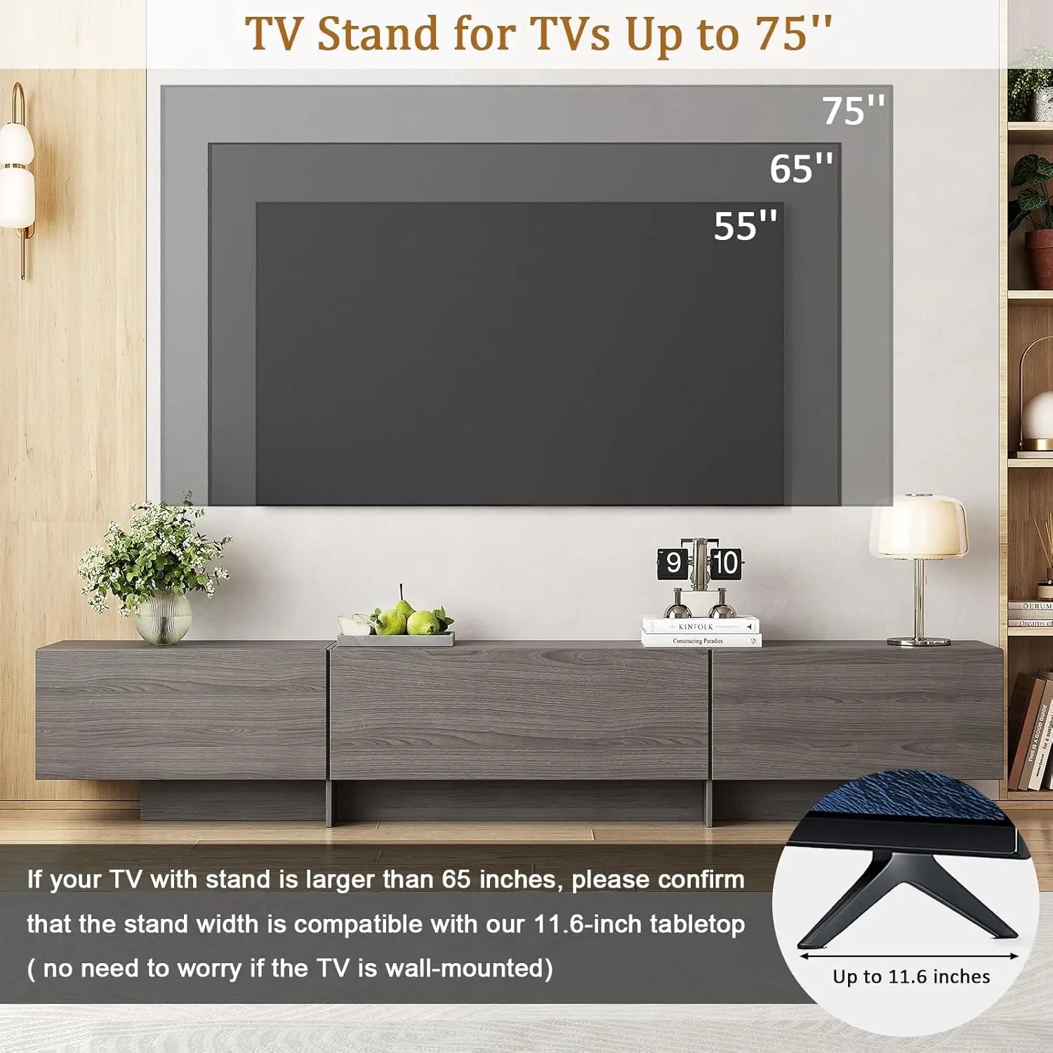 76.4' Modern TV Stand with 4 Drawers, Grey Storage Cabinet for Living Room, Bedroom