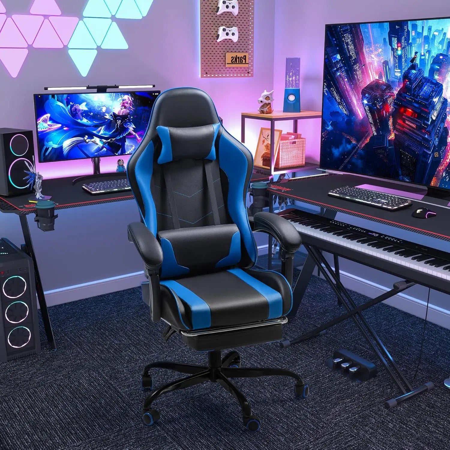 Homall Gaming Chair Video Game Chair Footrest and Massage Lumbar Support Ergonomic Computer Chair Height Adjustable Swivel Seat