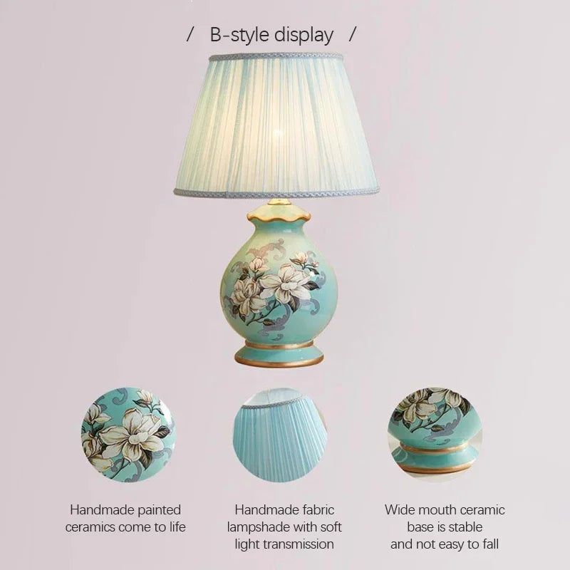 Ceramic Table Lamp LED Luxury Modern Creative Flower Pattern Desk Lights For Home Living Room Bedroom Bedside