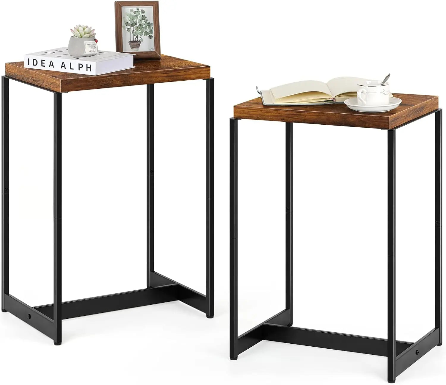 Nightstands Set of 2,2 Tier Narrow End Side Tables Bedroom with Storage Shelf,Bedside Tables for Bedroom,Living Room, Sofa Couch