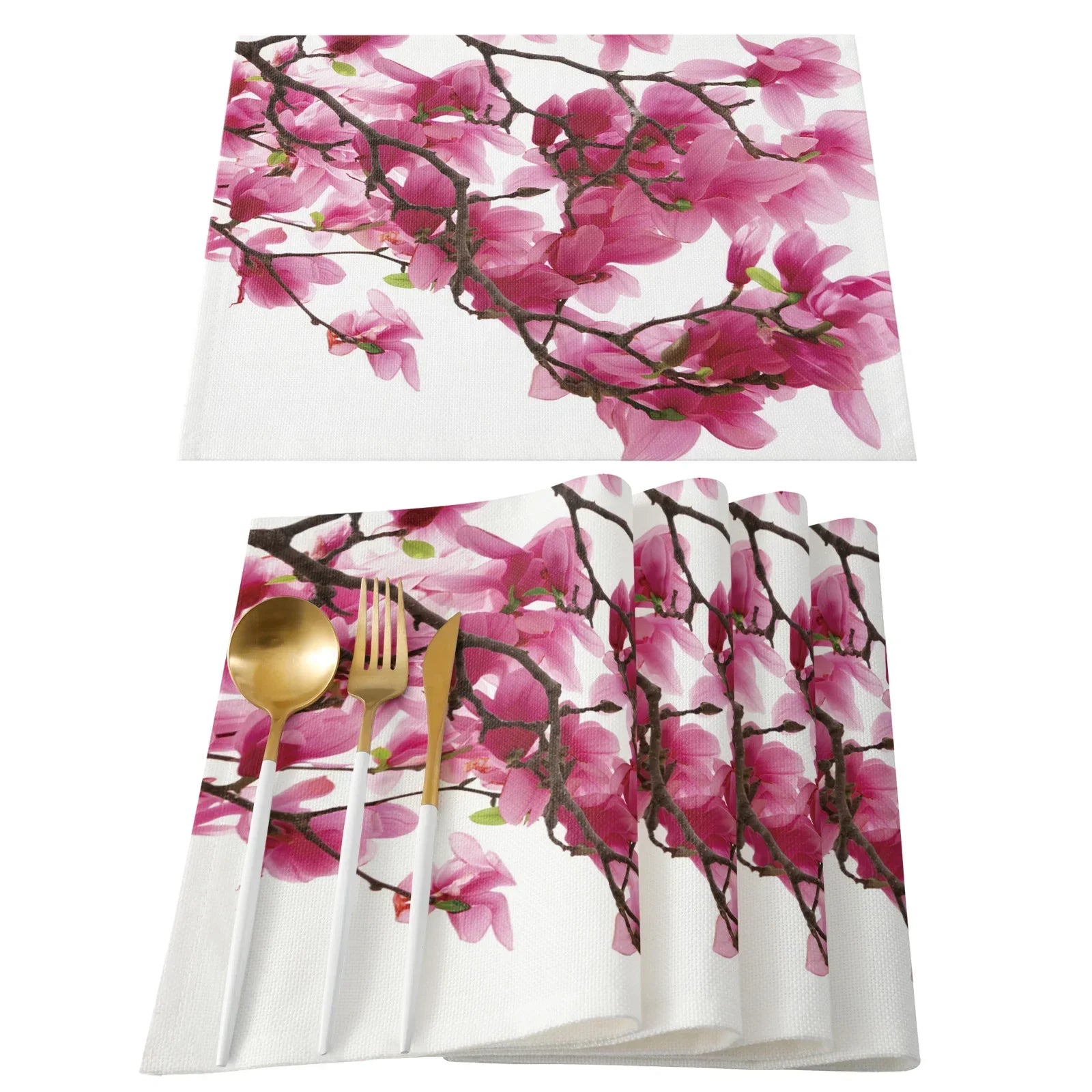 Japanese Cherry Blossom Pattern Table Mat Kitchen Decoration Placemat Table Napkin For Wedding Dining Accessories Table Mat 4PCS
