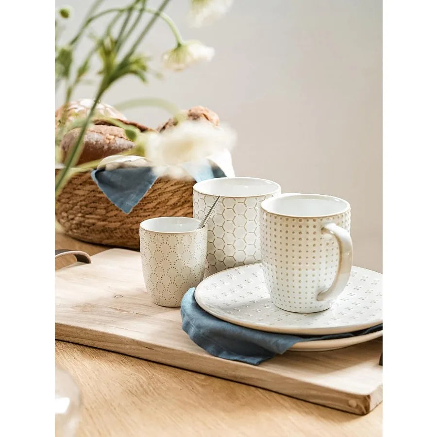 12 oz 10 oz Practical Ceramic Mug Set of 4 with Compact Embossment Design Ideal for Espresso Latte Tea Cocoa Cappuccino Mocha P