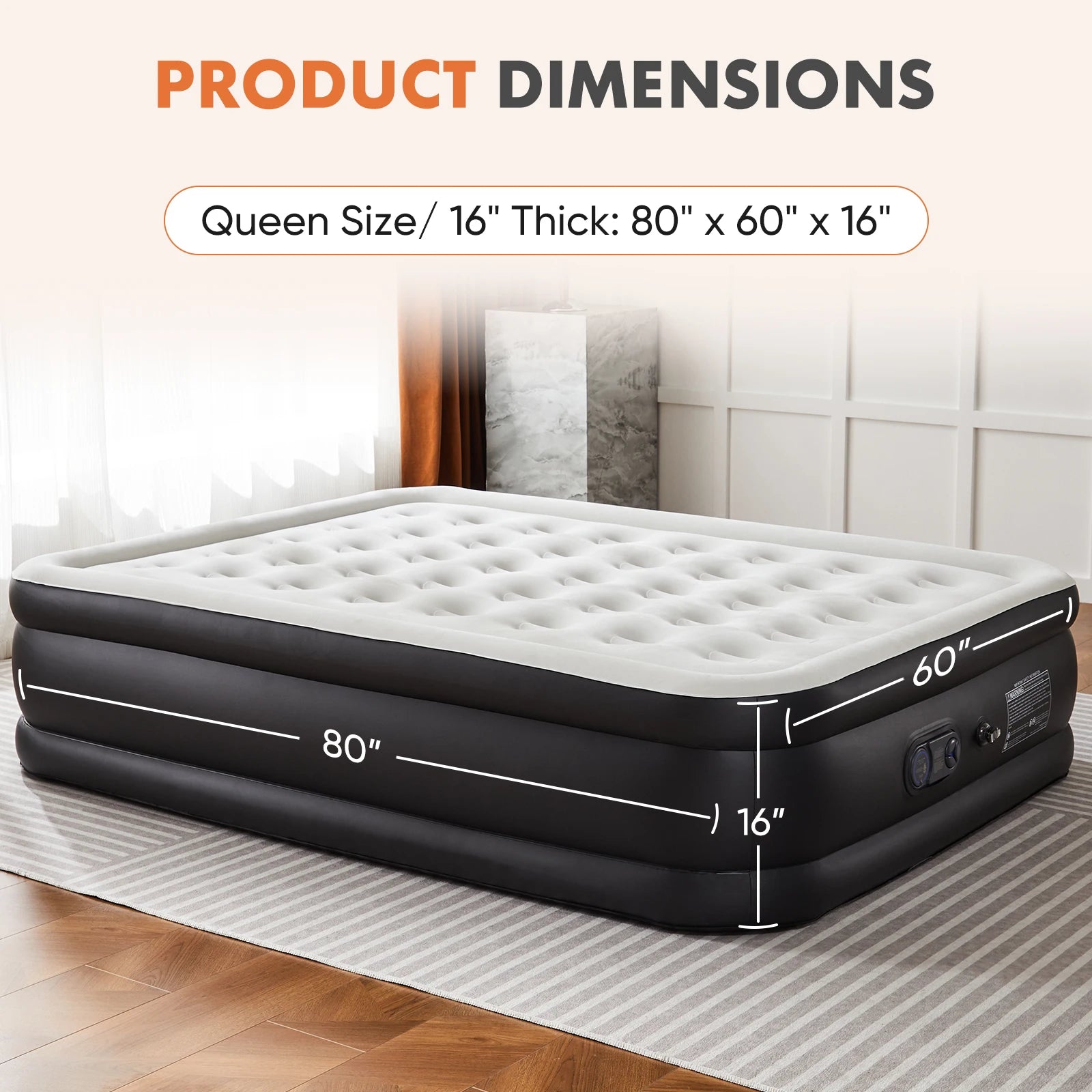 JHK Queen Twin Size Air Mattress Blow Up Double Height Non-Slip Bottom Weight Capacity 660 lbs Air Bed for Bed Home or Camping