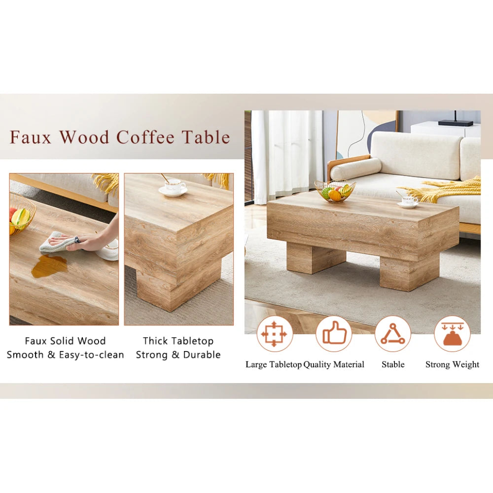 Modern Light Wood Coffee Table – Simple Rectangular Tea & Sofa Table