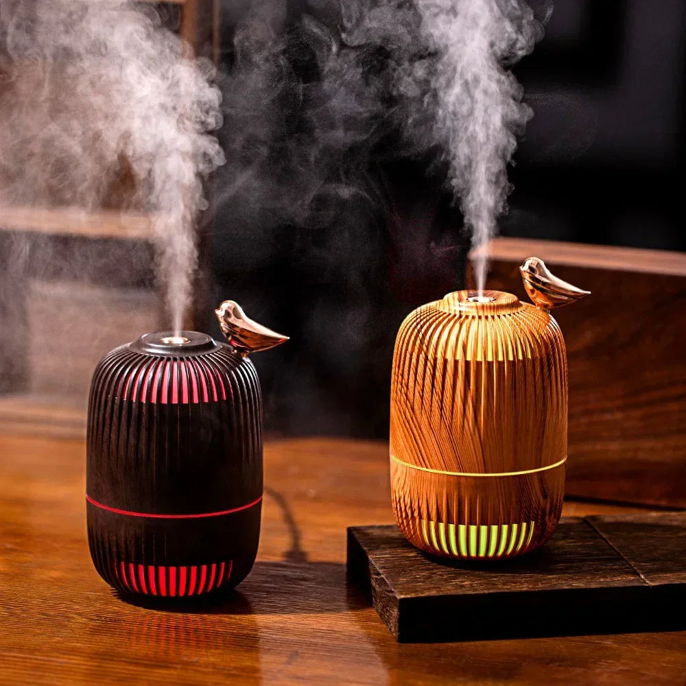 Mengniu Wood Grain Mini Ultrasonic Humidifier Office Home Use Dual Purpose Spray Moisturizer Atmosphere Light for Air Care