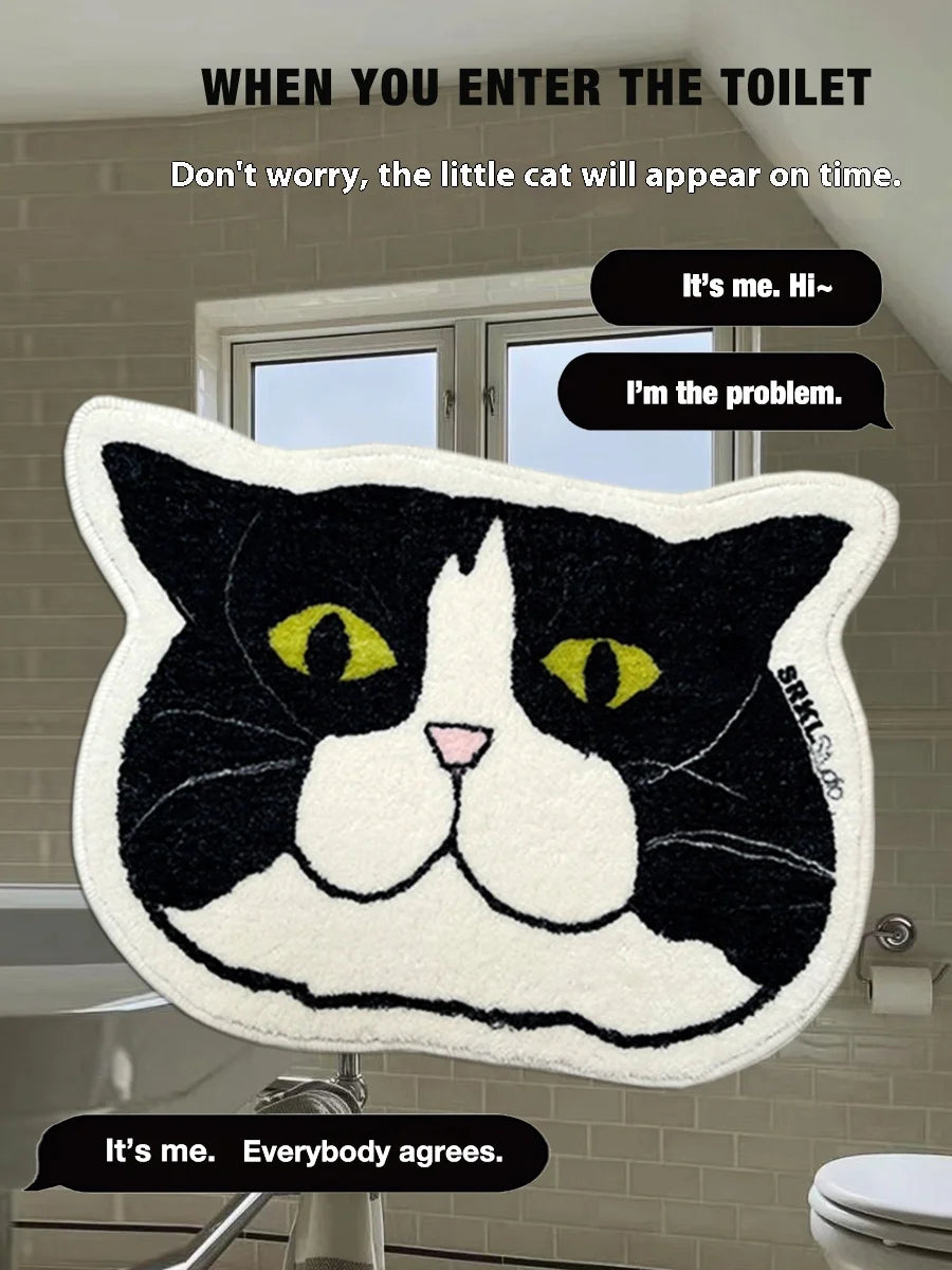 VIKAMA Adorable Kitten Bath Mat Insulated & Machine Washable Bathroom Mat Bedroom Entrance Rug Bedside Carpet Home Decor