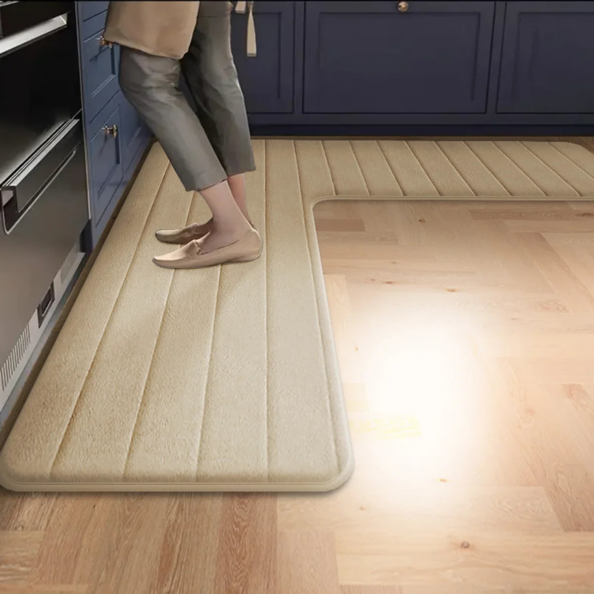 Long Striped Kitchen Floor Mat L-shaped Flannel Water Absorbent Bathroom Carpet Rug Non-slip Toilet Shower Mat Corner Doormat
