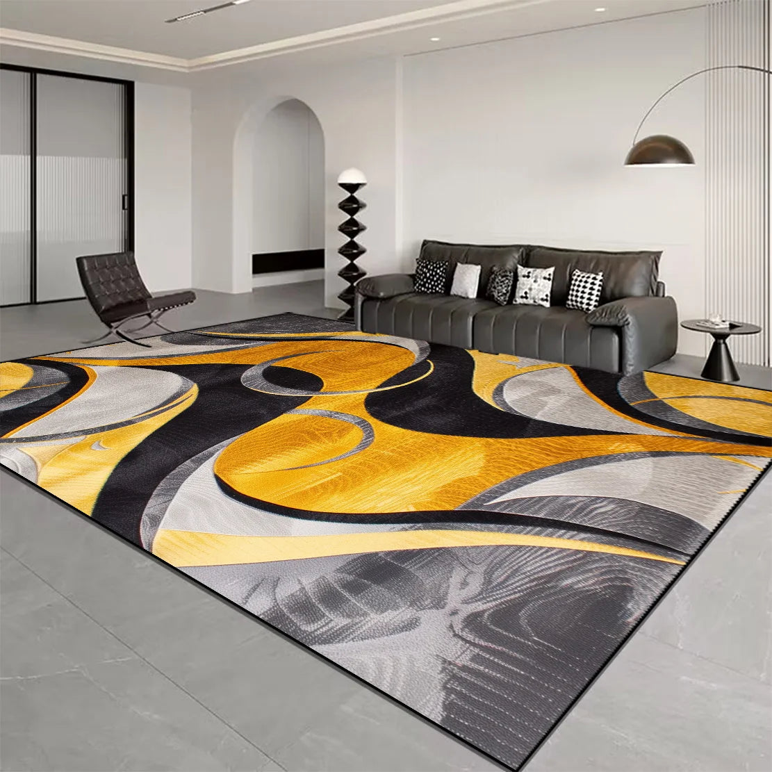 Nordic Light Luxury Stripes Carpet for Living Room Decor Rugs for Bedroom Large Orange Brown Floor Mat