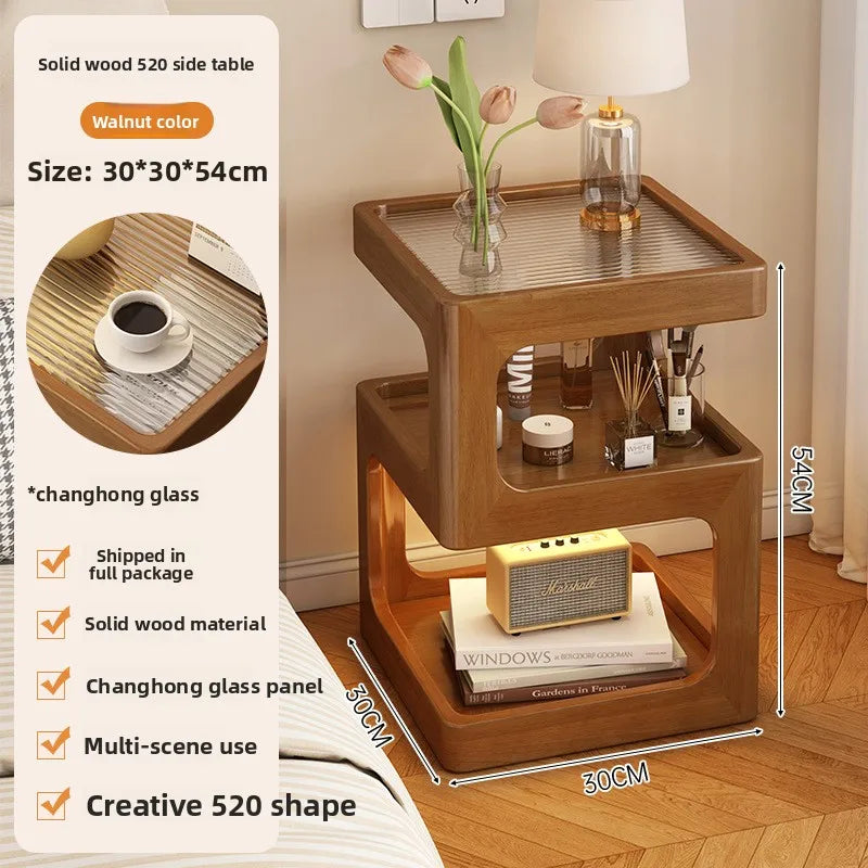 All solid wood bedside table Modern simple bedside table A few light luxury high-end home bedroom bedside storage table