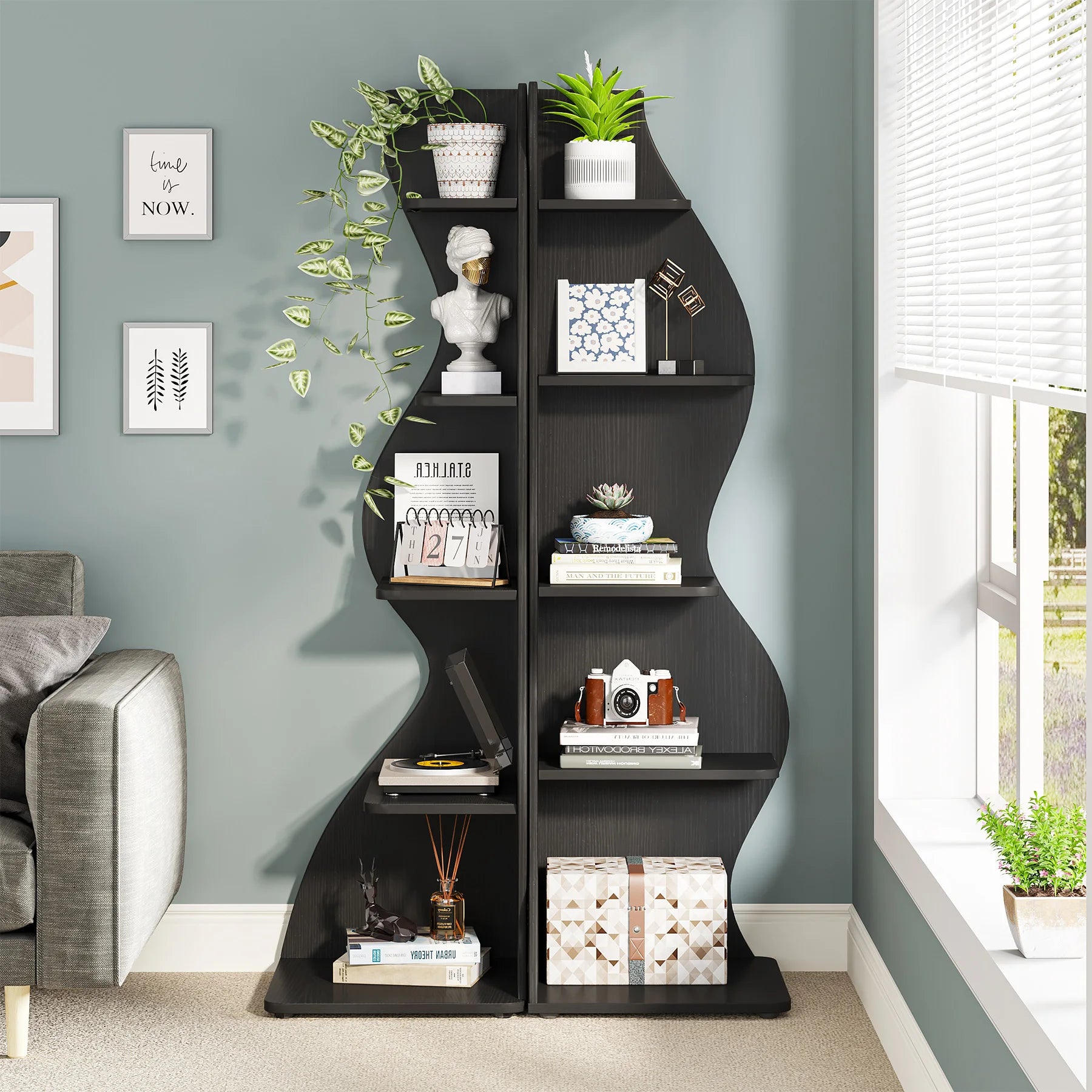 Tribesigns Modern 5-Tier Corner Bookshelf – Wall Corner Storage Rack & Plant Stand