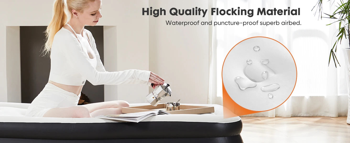 JHK Queen Twin Size Air Mattress Blow Up Double Height Non-Slip Bottom Weight Capacity 660 lbs Air Bed for Bed Home or Camping