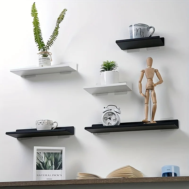 Floating Shelves Punch Free For Wall Storage Self-adhesive Rack Kitchen Home Decor Bathroom Accessorie Modern Matt Black