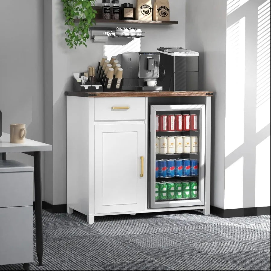 Compact Coffee Bar Cabinet with Mini Fridge Stand – 39.4″ Wide Tabletop