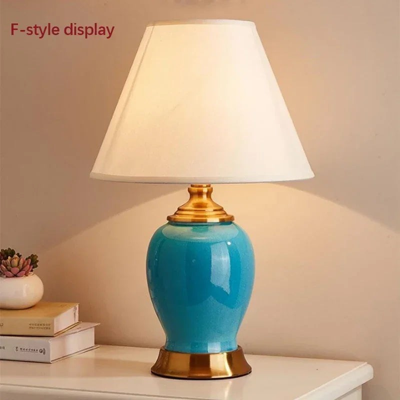 Ceramic Table Lamp LED Luxury Modern Creative Flower Pattern Desk Lights For Home Living Room Bedroom Bedside