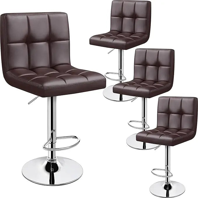PU Leather Swivel Bar Stools – Height Adjustable Counter Chairs with Back (Set of 4)