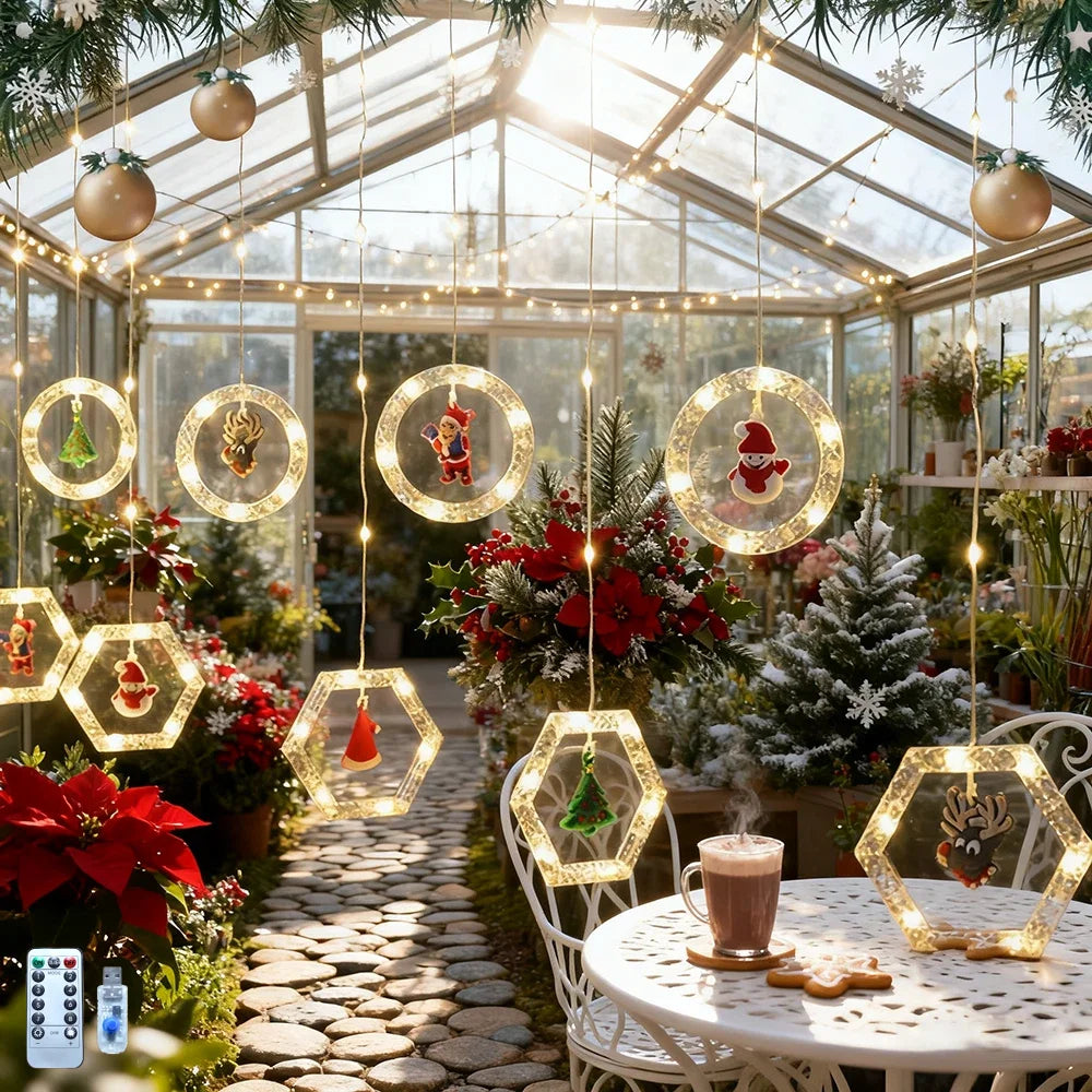 1pc Christmas Window Lights, LED Christmas Window Curtain Lighted with 8 Modes Battery-powered and Remote Control