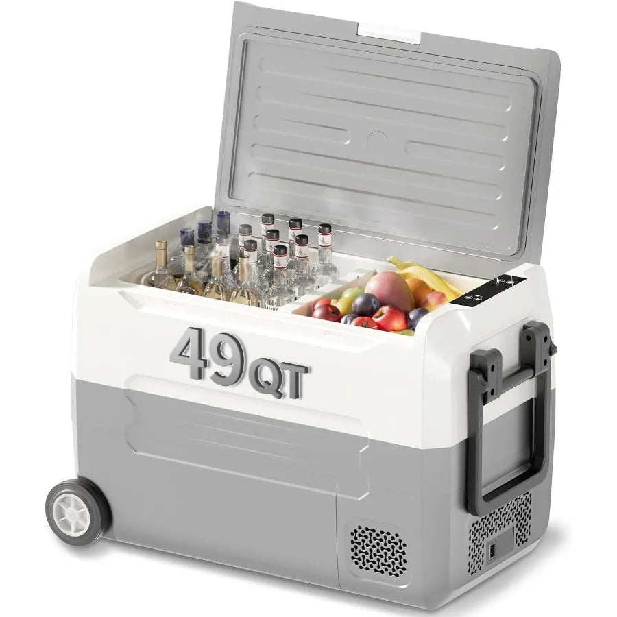 49QT 45L Portable Car Refrigerator 12V Dual Zone Freezer Cooler with 12/24V DC 110/240V AC -468 Car Fridge with Basket Wheels L