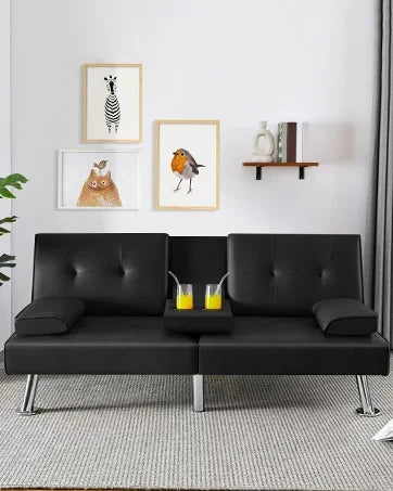 Pull-Out Trundle Bed Sleeper Sofa Convertible Couch for LimitedLiving Room Bedroom Guest Room Dark Gray 55.5 in