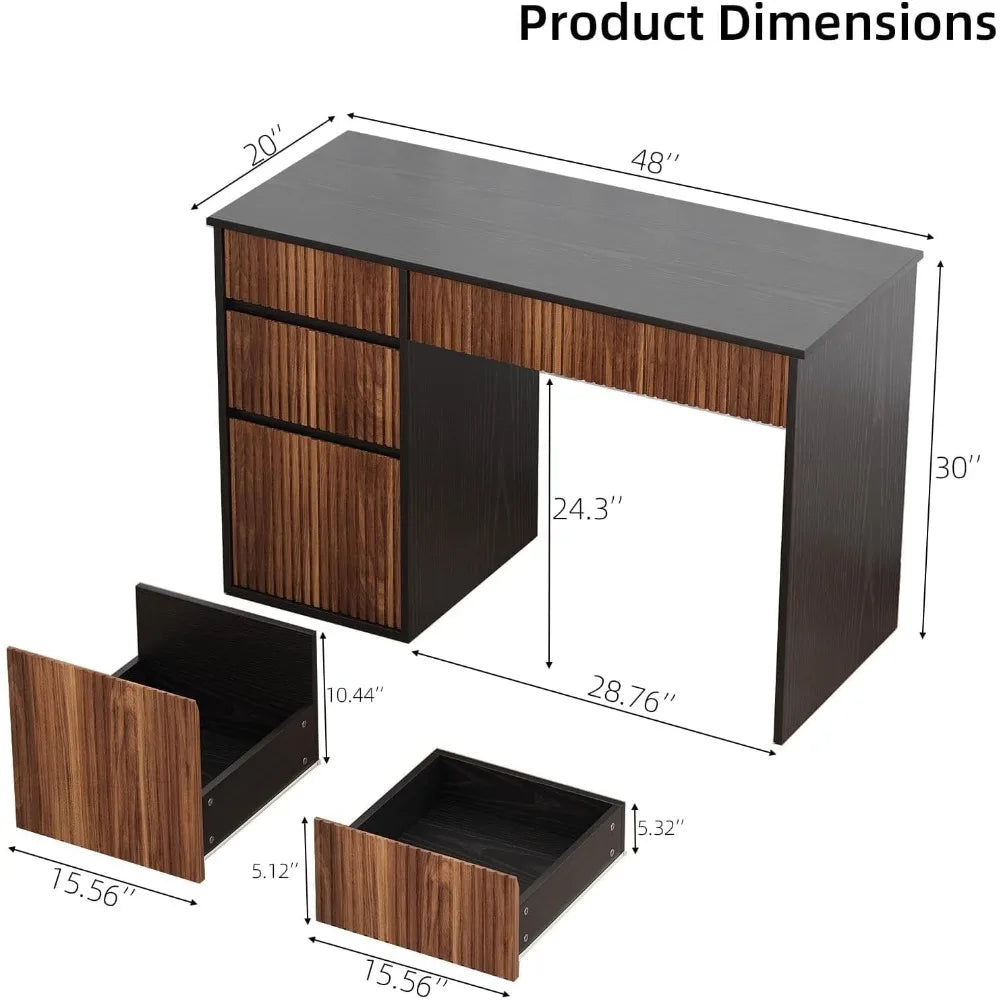 48 Inch Compact Desk with Drawers and Storage Cabinet, Modern Office Desk with Hidden Handles