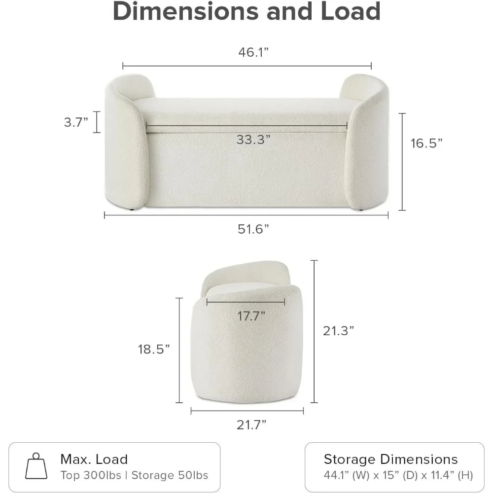 Ottoman Storage Bench – 51″ Curved End-of-Bed & Window Seat