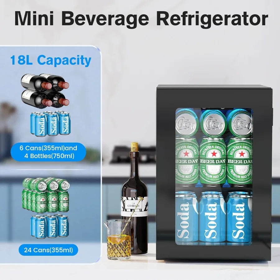 24 Cans Beverage Refrigerator Cooler Mini Fridge Countertop Drink Cooler for Soda Canned Beer Adjustable Digital Temperature Co