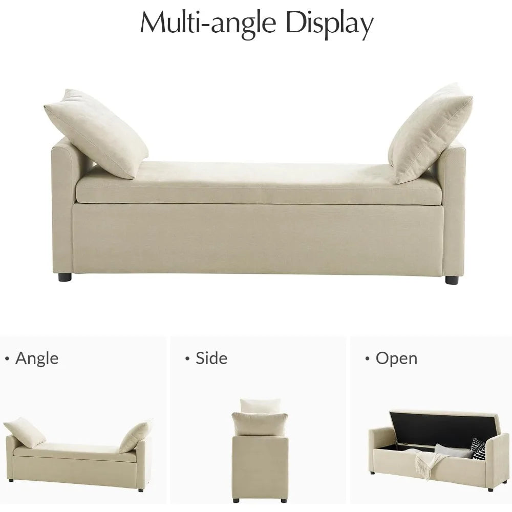 Contemporary Storage Ottoman Bench with Arms – Plush Pillow Footrest