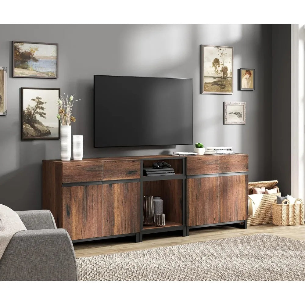TV Stand for TVs up to 90 inch, 3 in 1 Modern Entertainment Center with Metal Base & 2 Adjustable Shelves, TV Console for Living