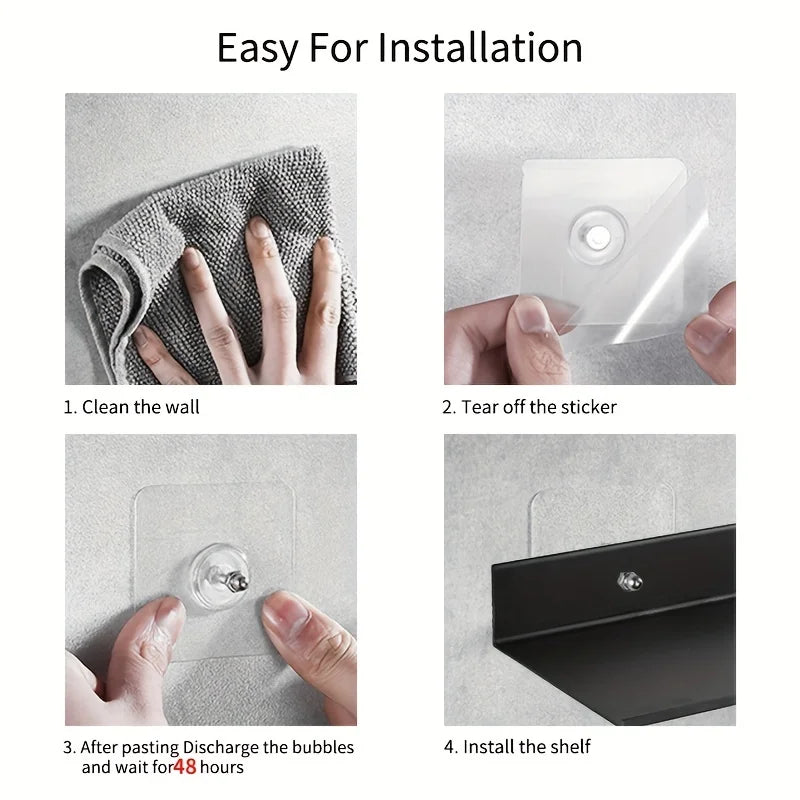 Floating Shelves Punch Free For Wall Storage Self-adhesive Rack Kitchen Home Decor Bathroom Accessorie Modern Matt Black