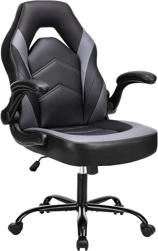 Ergonomic Gaming Desk Chair - Adjustable PU Leather Swivel Racing Chair with Flip-up Armrests for Home Office and Entertainment,