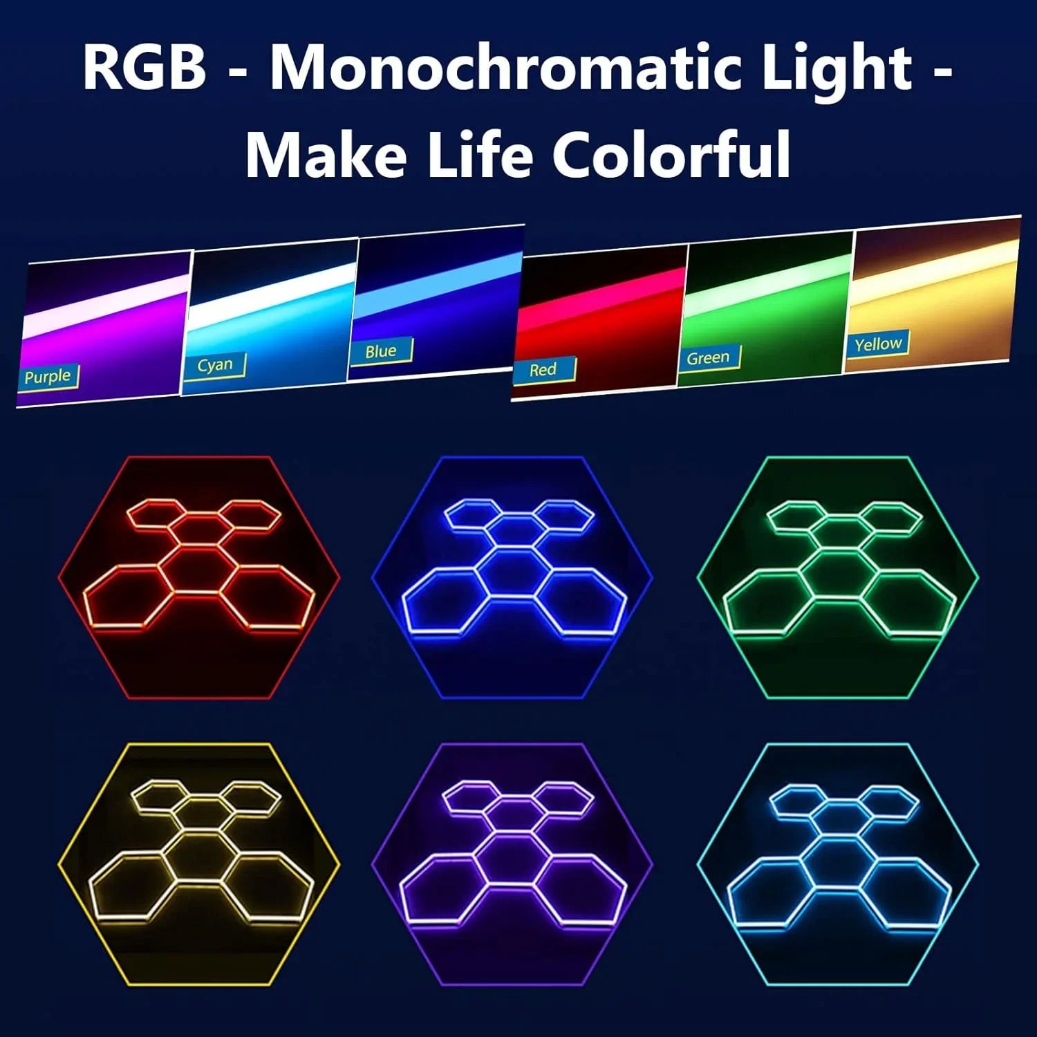 RGB Hexagon LED Garage Light - Hexagon panel light with multi changing music synchronization suitable for gym gaming room party