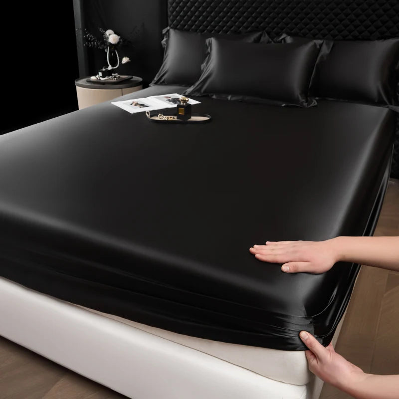 Solid Color Fashion Satin Fitted Sheet Rayon Mattress Cover with Elastic Band Bed Sheet for Bedding 140x200 160x200