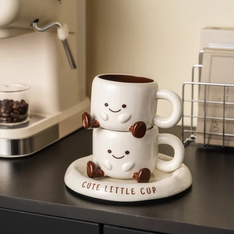 Cartoon Ceramic Coffee Cup & Saucer Set – Gift Boxed Milk & Coffee Cup