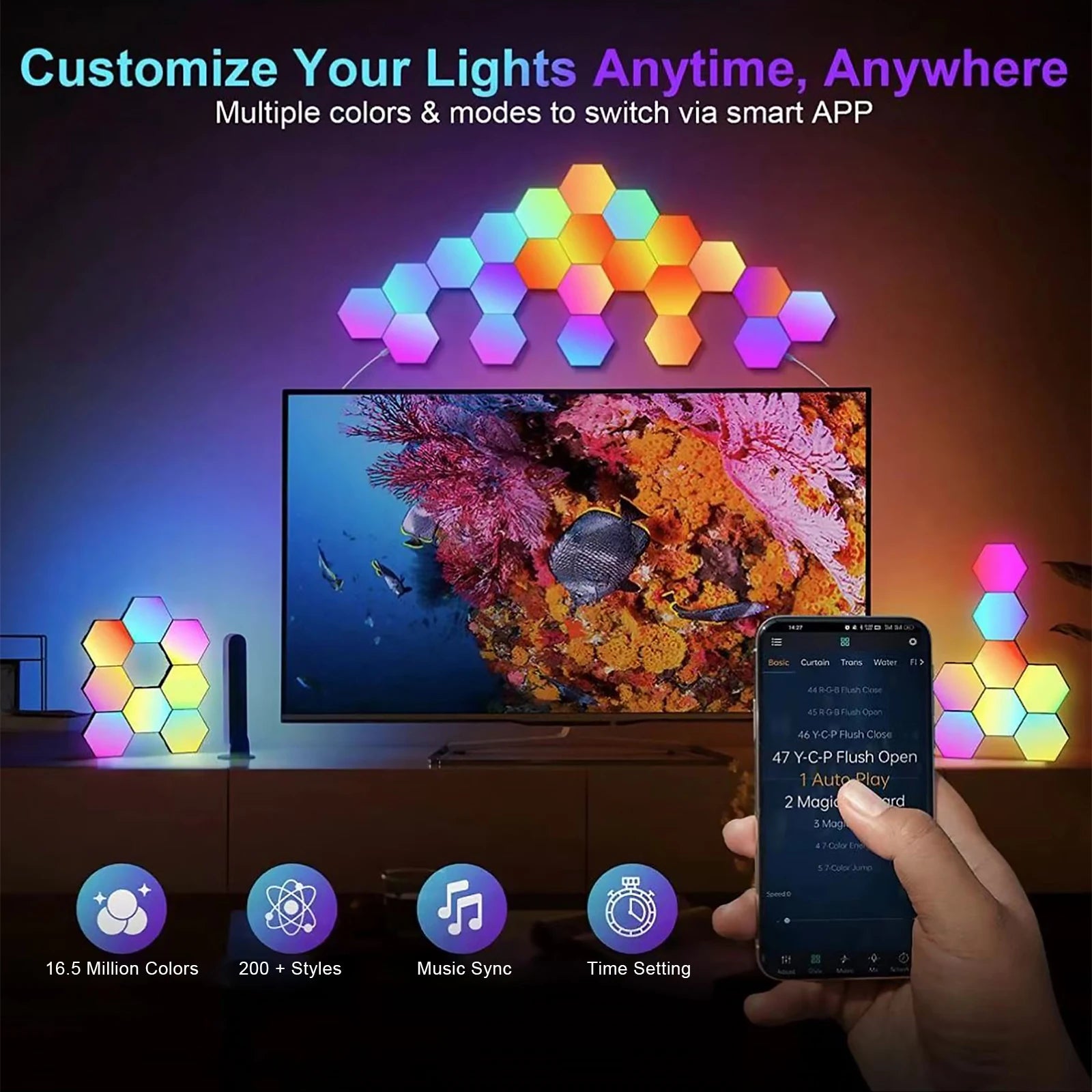 8/10/12 Pcs Hexagon LED Lights Modular DIY Hexagon Wall Light APP and Remote Control Smart RGB Gaming Light for Bedroom