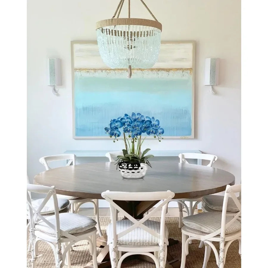 Artificial Blue Phalaenopsis Orchid Flowers 18 Large Fake Orchid with Silver Ceramic Pot for Home Office Bathroom Living Room T