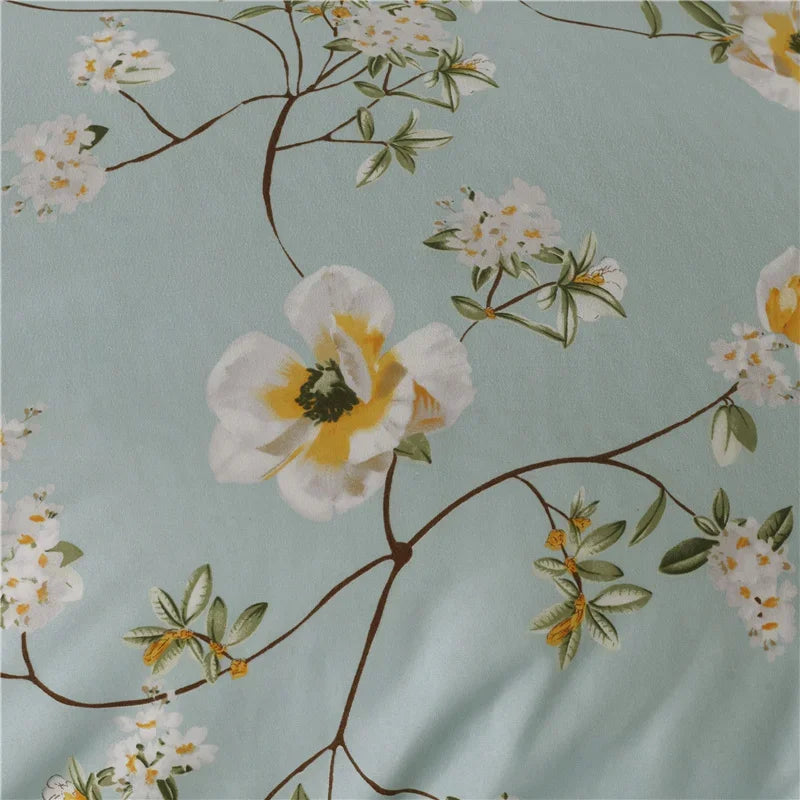 White Green Botanical Floral Duvet Cover Set Queen Reversible Gold Paisley Pattern Bedding Set Soft Microfiber Comforter Cover