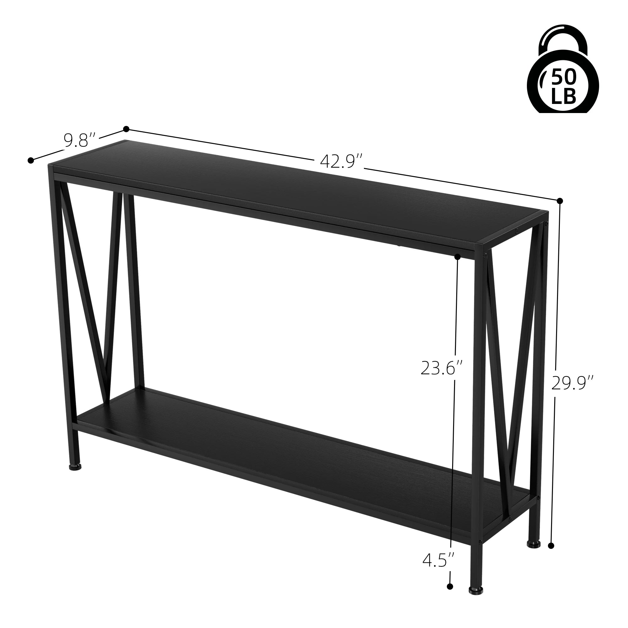 Black Narrow Console Table 2-Tier Sofa Table with Shelf for Entryway Hallway Foyer Living Room Corridor 42.9in