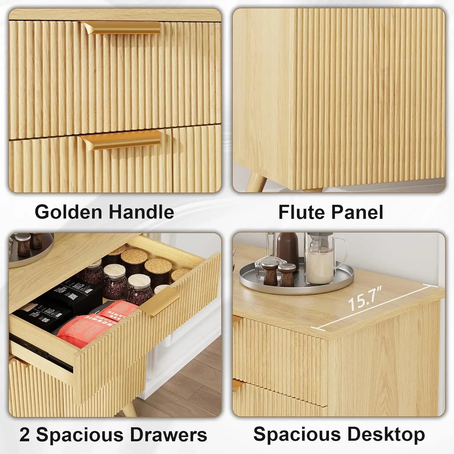 Large Coffee Bar Fluted Sideboard Buffet Cabinet Storage 2 Drawers Large Sideboard Cabinet Storages Geometric Pattern Furniture