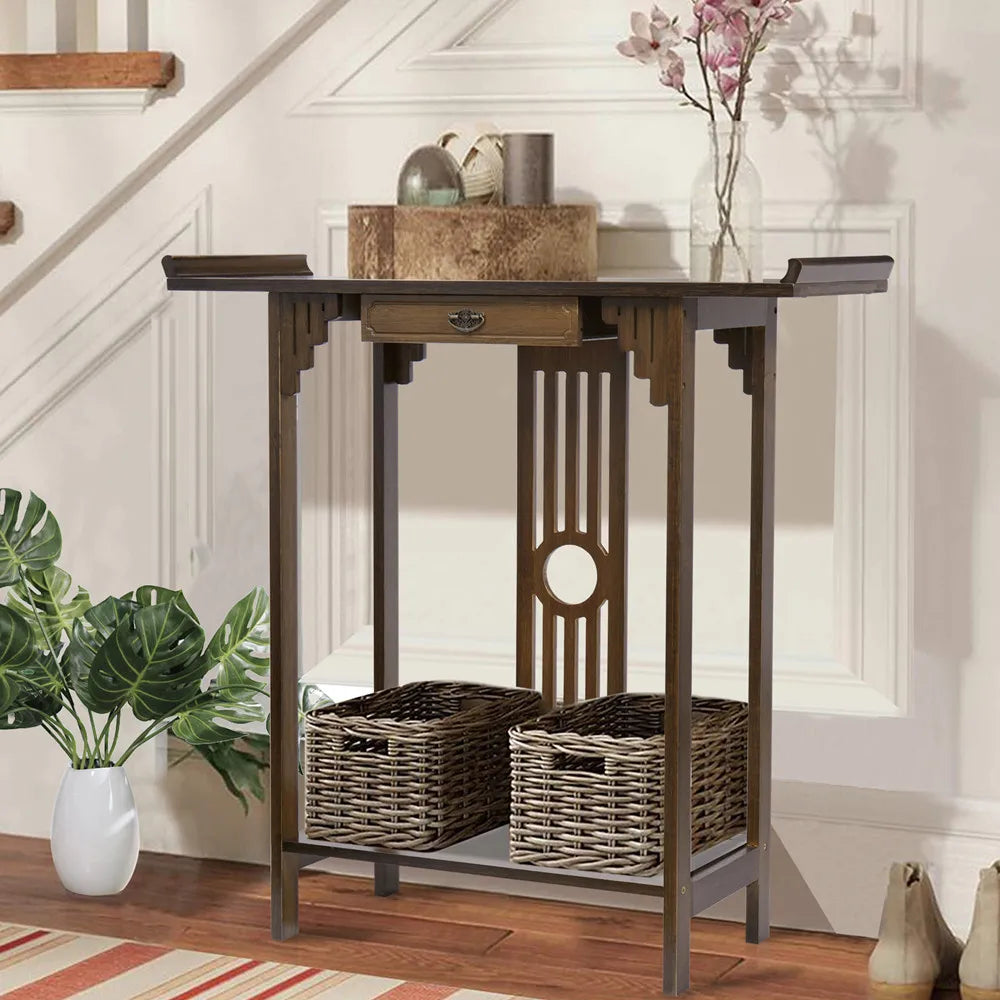 LUVODI Classic Wood Console Entryway Table with Drawer Bottom Shelf Accent Foyer Hall Table  for Living Room