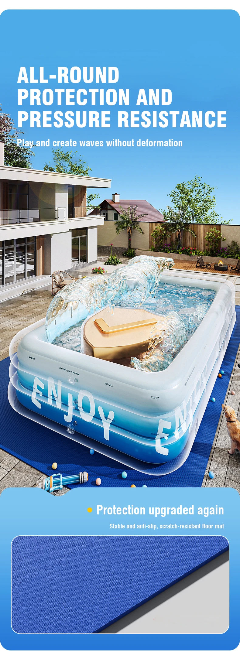 Inflatable Family Swimming Pool with Canopy – Large Outdoor Pool (3m / 2.6m / 2.1m / 1.8m)