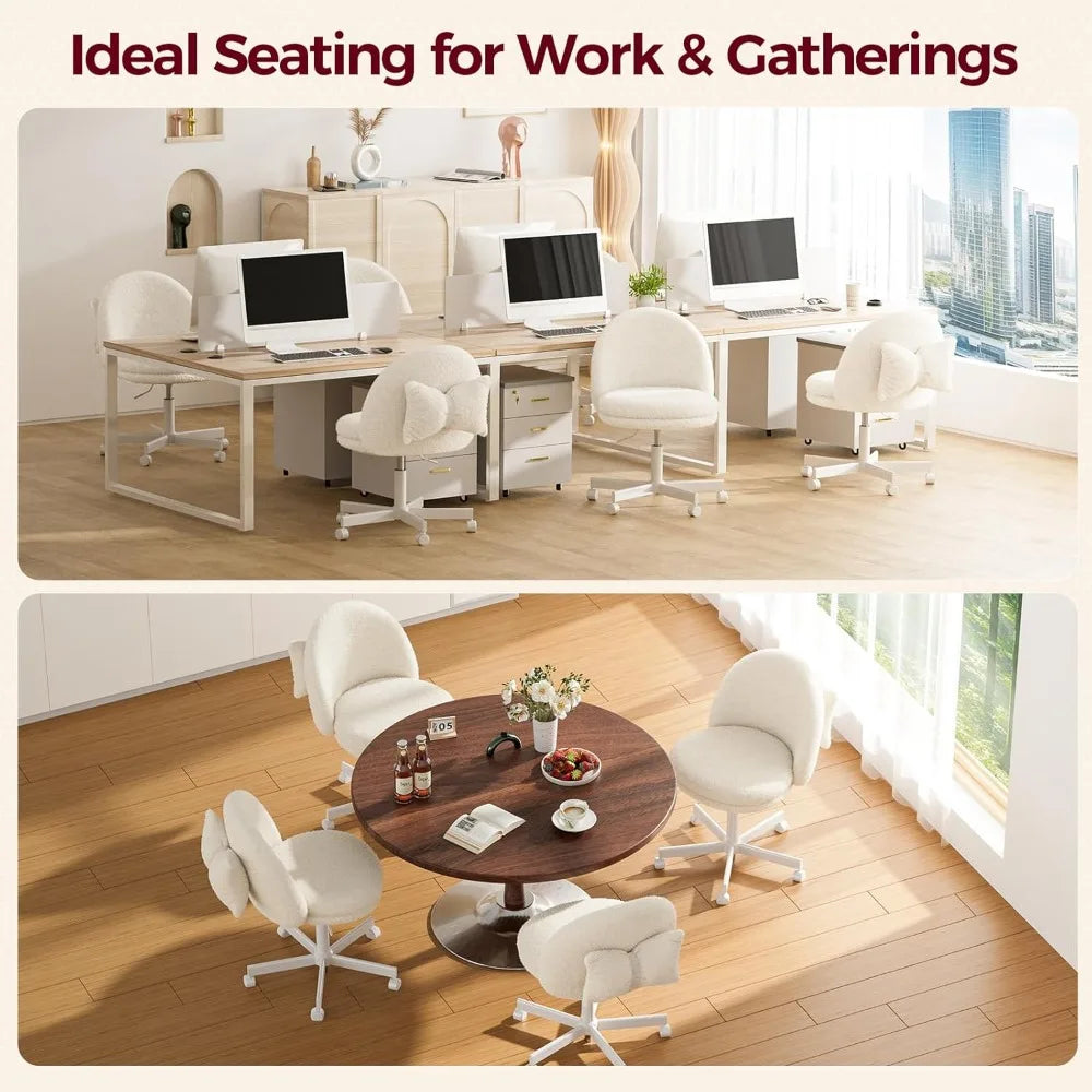 Teddy Velvet Adjustable Height Vanity Chair for Girls, Cute Armless Makeup Desk Stool with Storage