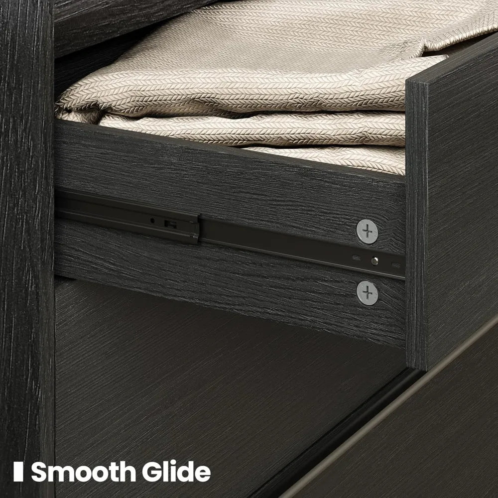 Modern Minimalist 60" Black Dresser for Bedroom, Large 6 Drawer Storage Cabinet with Sleek Metal Handles, Clothes Organizer