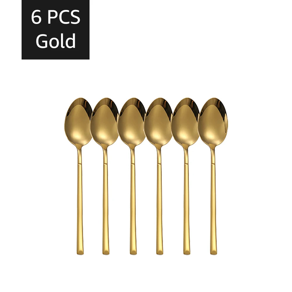 30PCS Gold Tableware Sets Stainless Steel Cutlery Knife Tea Fork Coffee Spoon Flatware Dishwasher Safe Dinner Kitchen Dinnerware