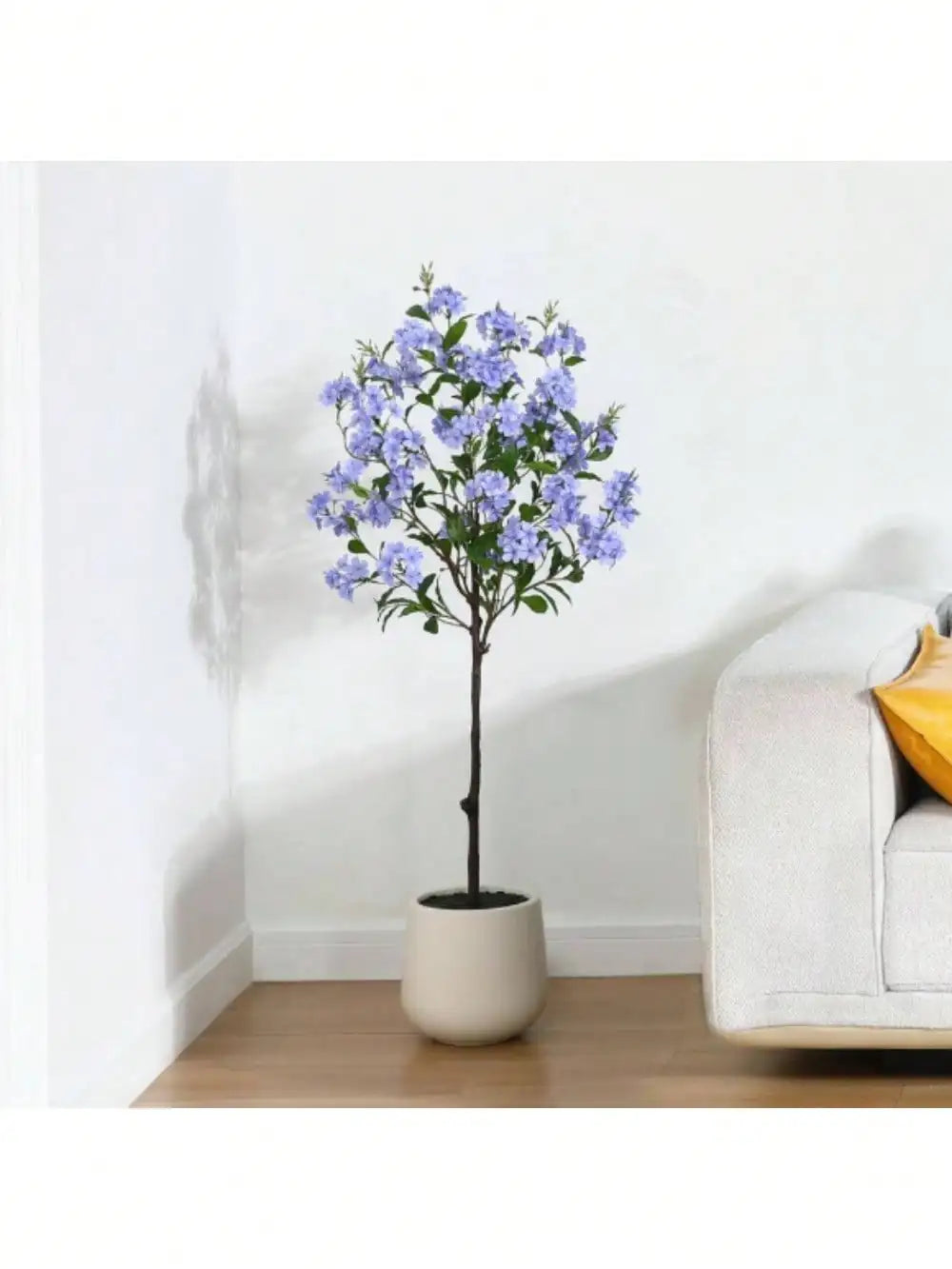 Artificial Tree,  Artificial Disassembled Blue Snowflake Tree with Oval White Pot - Artificial Tree for a Festive Atmosphere