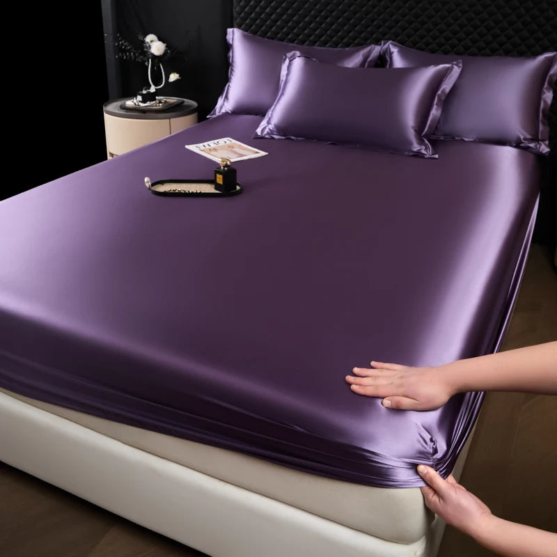 Solid Color Fashion Satin Fitted Sheet Rayon Mattress Cover with Elastic Band Bed Sheet for Bedding 140x200 160x200