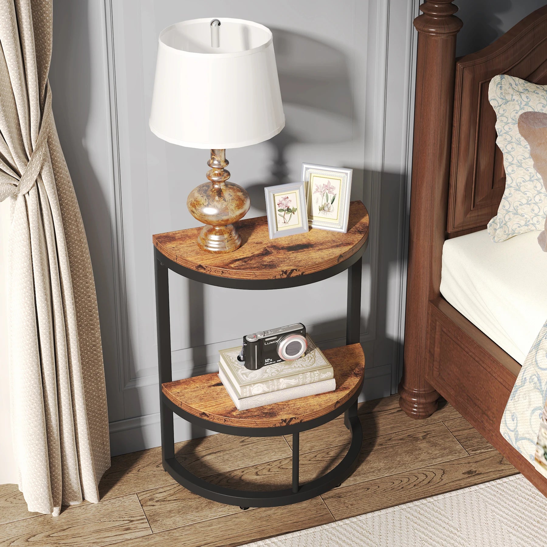 Tribesigns End Table Semi Circle, Small Half Round Side Table with Storage Shelf, Accent Table Slim C Table for Sofa Couch