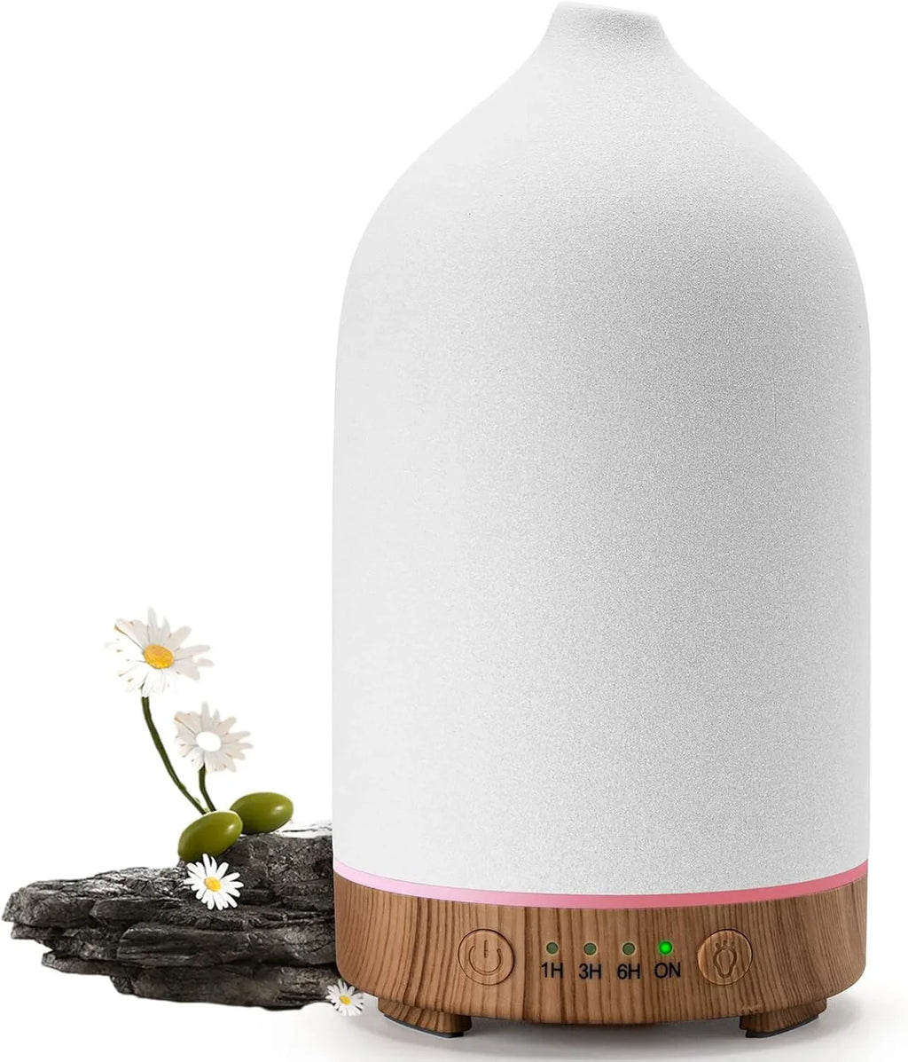 100ML Ceramic Ultrasonic Essential Oil Diffuser – Aroma Humidifier with Timer & 7-Color LED Lights