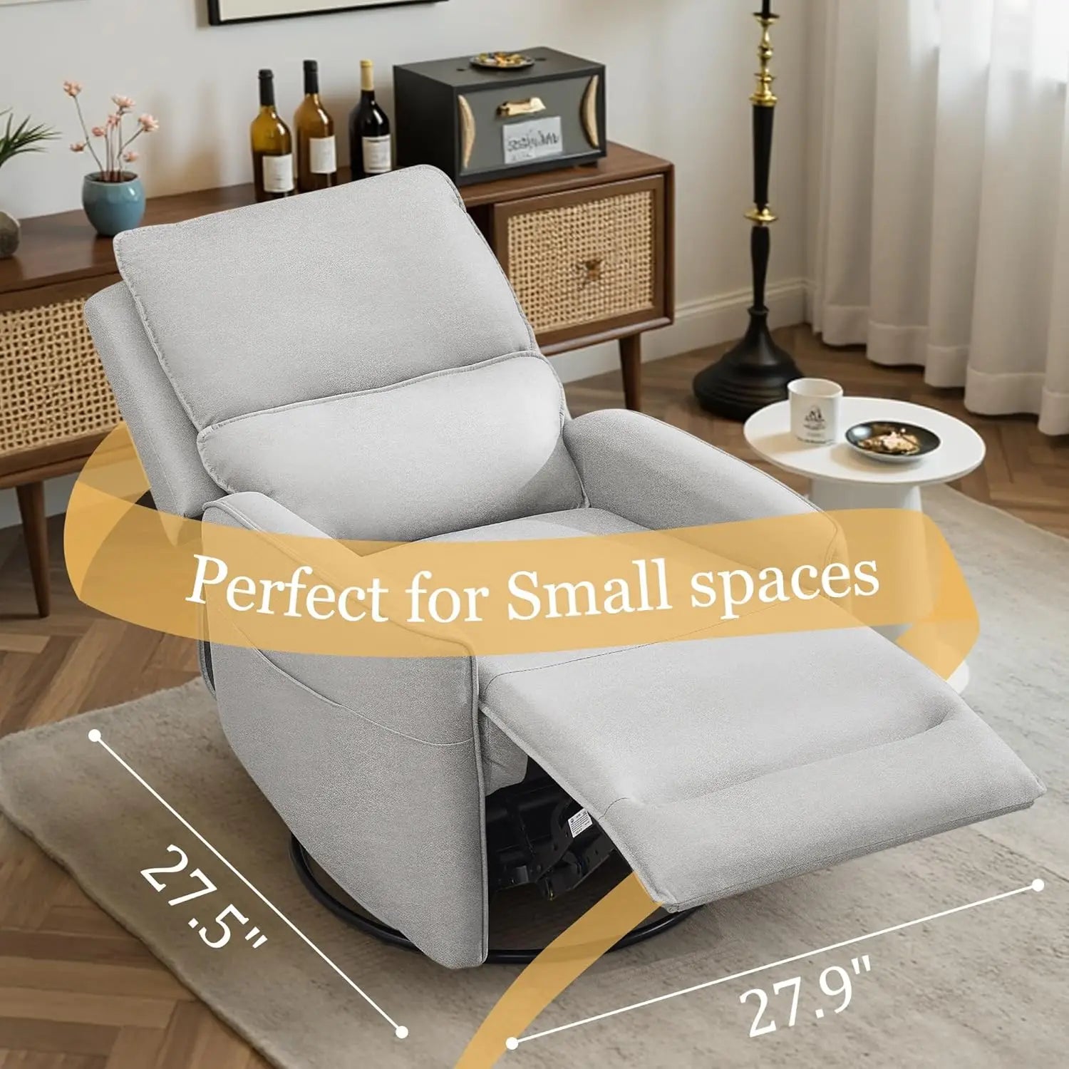 360° Swivel Recliner Chair for Adults, Upholstered Rocker with Side Pockets, Compact Glider for Living Room or Nursery