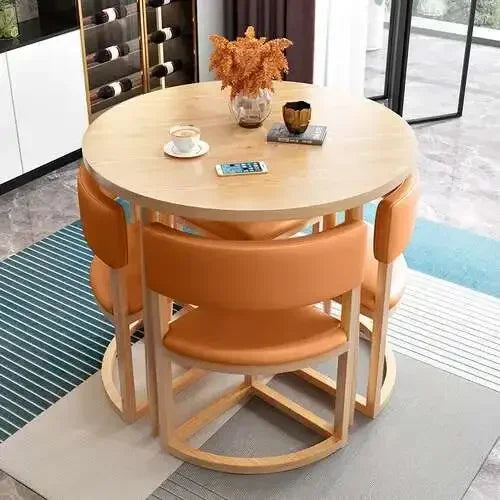 Round Mobile Extendable Dining Table Set with 4 Chairs – Wood Kitchen Center Table