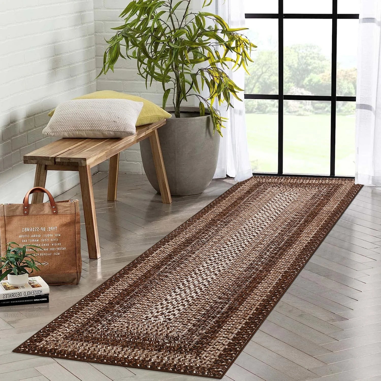 Washable Area Rugs Large Rugs for Living Room Modern Braided Print Non Slip Rug Indoor Floor Cover Accent Carpet for Bedroom